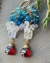 Carica l'immagine nel visualizzatore di Gallery, Rainbow Moonstone and Garnet Earrings