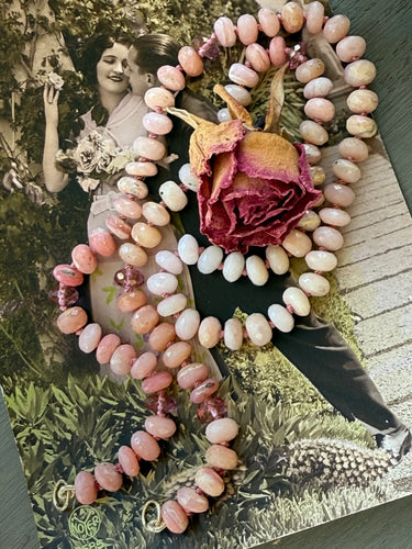 Peruvian pink opal and pink topaz open loop necklace