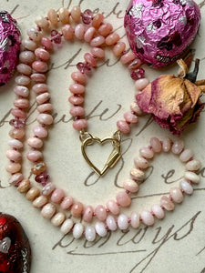 Peruvian pink opal and pink topaz open loop necklace