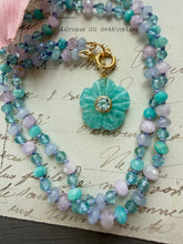 Load image into Gallery viewer, Amazonite Carved Flower with Blue Topaz Bezel Pendant Necklace