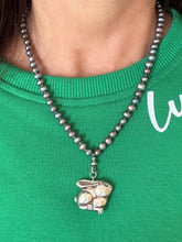 Cargar imagen en el visor de la galería, Sterling Silver Peacock Pearl Necklace with Puffy Sterling Bunny Pendant