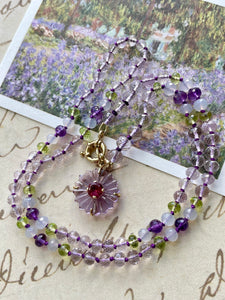 14k Amethyst Carved Flower Necklace