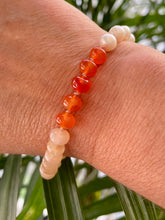 Load image into Gallery viewer, 14k Saltwater Taffy Bracelet Peach Moonstone, Carnelian and Freshwater Pearl