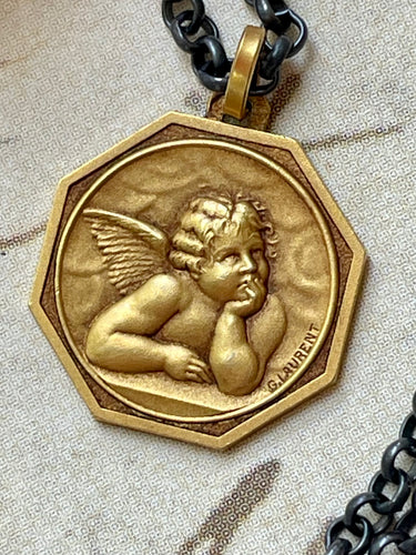 18kt Gold Antique French Cherub Medal