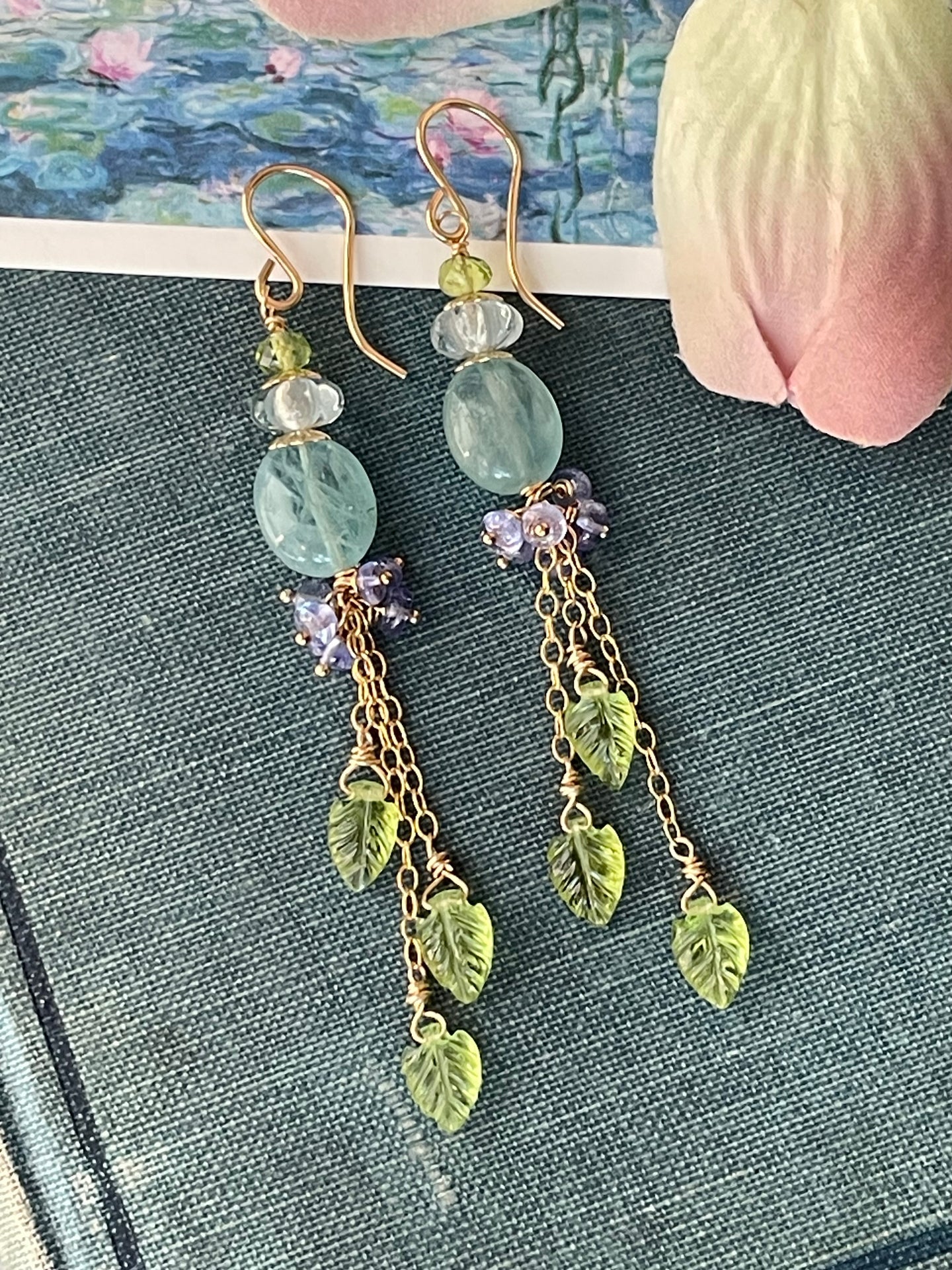 Aquamarine Tassel Earrings -Monet Series