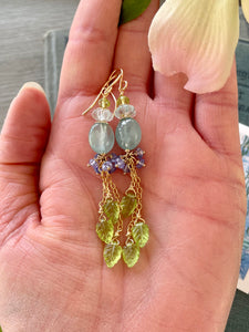 Aquamarine Tassel Earrings -Monet Series