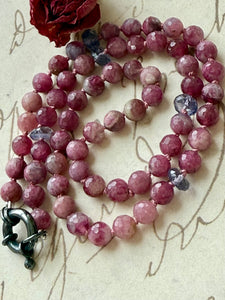 Rustic Pink Tourmaline and Iolite Necklace