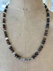 Andalusite and Rutilated Quartz Pave Diamond Necklace