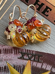 Citrine Carved Pumpkin Earrings