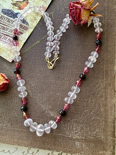 Rose Quartz, Garnet and Pink Topaz Necklace