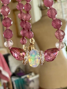 Pink Tourmaline and Pavé Diamond Necklace