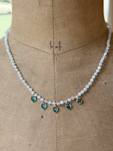 Load image into Gallery viewer, Rainbow Moonstone and Blue Topaz Heart Charm Necklace