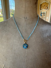 Load image into Gallery viewer, Labradorite and Blue Topaz Carved Flower Pendant Necklace