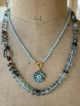 Load image into Gallery viewer, Labradorite and Blue Topaz Carved Flower Pendant Necklace