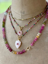 Load image into Gallery viewer, Pink Opal Carved Leaf with Pink Sapphire Bezel Pendant Necklace