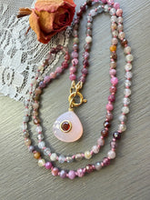 Load image into Gallery viewer, Pink Chalcedony and Sapphire Bezel Pendant Necklace