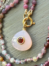 Load image into Gallery viewer, Pink Chalcedony and Sapphire Bezel Pendant Necklace