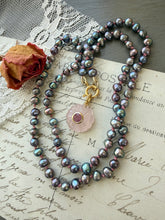 Load image into Gallery viewer, Rose Quartz Carved Flower with Ruby Bezel Pendant Necklace