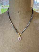 Load image into Gallery viewer, Rose Quartz Carved Flower with Ruby Bezel Pendant Necklace