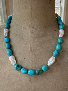 Kingman Turquoise and Baroque Pearl Necklace