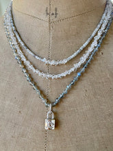 Load image into Gallery viewer, Sterling Silver Crescent Padlock Charm Necklace on Labradorite