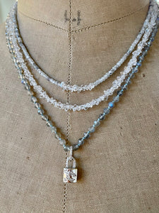 Silver Zircon and Herkimer Diamond Skinny Necklace