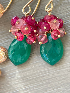 Green Onyx and Cluster Earrings