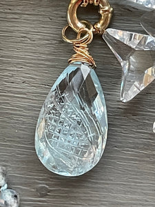 14k Carved Blue Topaz Pendant