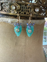Load image into Gallery viewer, Amazonite Leaf Earrings with Tanzanite