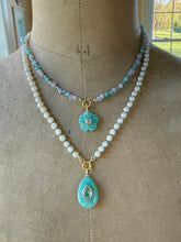 Load image into Gallery viewer, Amazonite Pear Pendant with Blue Topaz Bezel Pendant Necklace