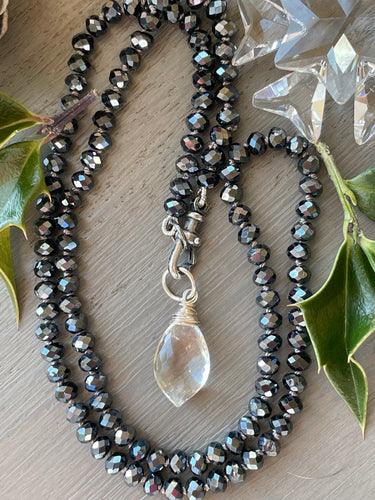 Black Spinel and Crystal Quartz Pendant