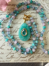 Load image into Gallery viewer, Amazonite Pear Pendant with Blue Topaz Bezel Pendant Necklace