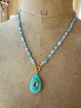 Load image into Gallery viewer, Amazonite Pear Pendant with Blue Topaz Bezel Pendant Necklace