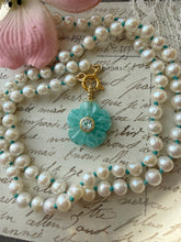 Load image into Gallery viewer, Amazonite Carved Flower with Blue Topaz Bezel Pendant Necklace