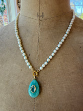 Load image into Gallery viewer, Amazonite Pear Pendant with Blue Topaz Bezel Pendant Necklace