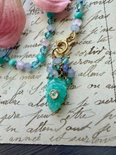 Load image into Gallery viewer, Amazonite Leaf Pendant with White Topaz Bezel Pendant Necklace