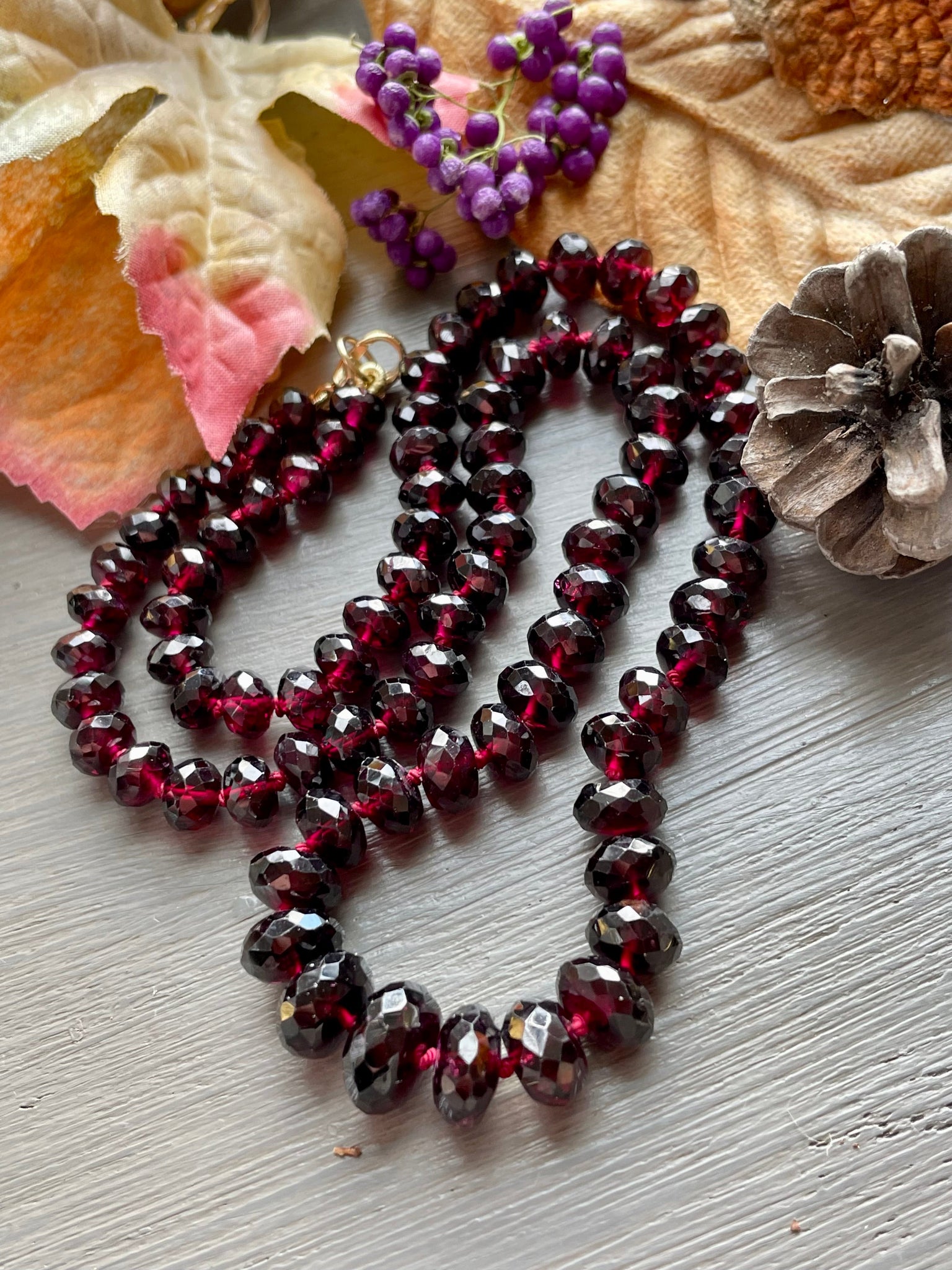 Red Garnet Necklace - Silver Necklace - Garnet Bead Necklace Jewelry