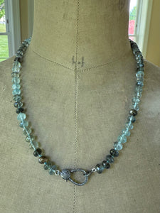 Moss Aquamarine Necklace with Pave Diamond Clasp
