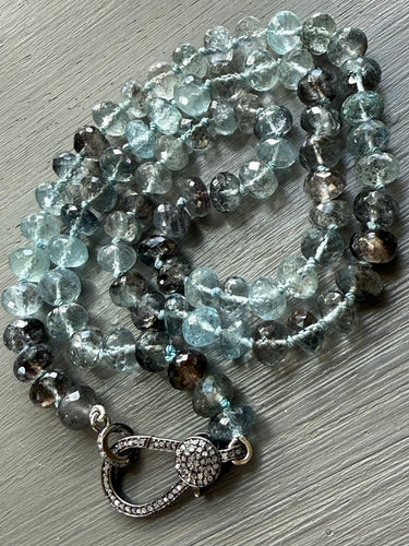Moss Aquamarine Necklace with Pave Diamond Clasp
