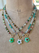 Charger l&#39;image dans la galerie, Rainbow Moonstone and Emerald Carved Flower Necklace