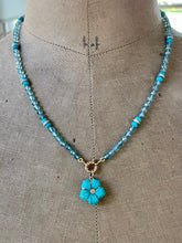 Load image into Gallery viewer, 14k Carved Turquoise and Diamond Flower Necklace