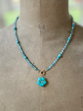 Cargar imagen en el visor de la galería, 14k Carved Turquoise and Diamond Flower Necklace