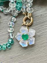 Load image into Gallery viewer, Rainbow Moonstone and Emerald Carved Flower Necklace