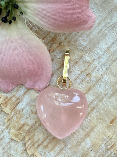 14k Rose Quartz Puffy Heart Pendant MADE TO ORDER