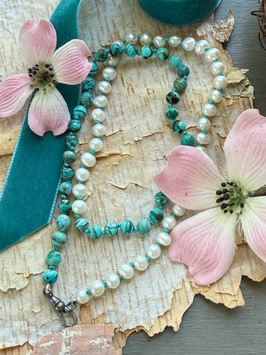 Chrysocolla and Pearl Half and Half Necklace