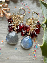 Load image into Gallery viewer, Labradorite and Garnet Earrings
