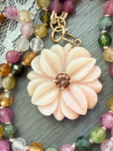 Load image into Gallery viewer, 14k Pink Opal Carved Tropical Flower Necklace