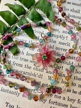 Load image into Gallery viewer, 14k Bi Color Tourmaline Carved Tropical Flower Necklace