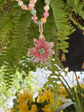 Load image into Gallery viewer, 14k Bi Color Tourmaline Carved Tropical Flower Necklace