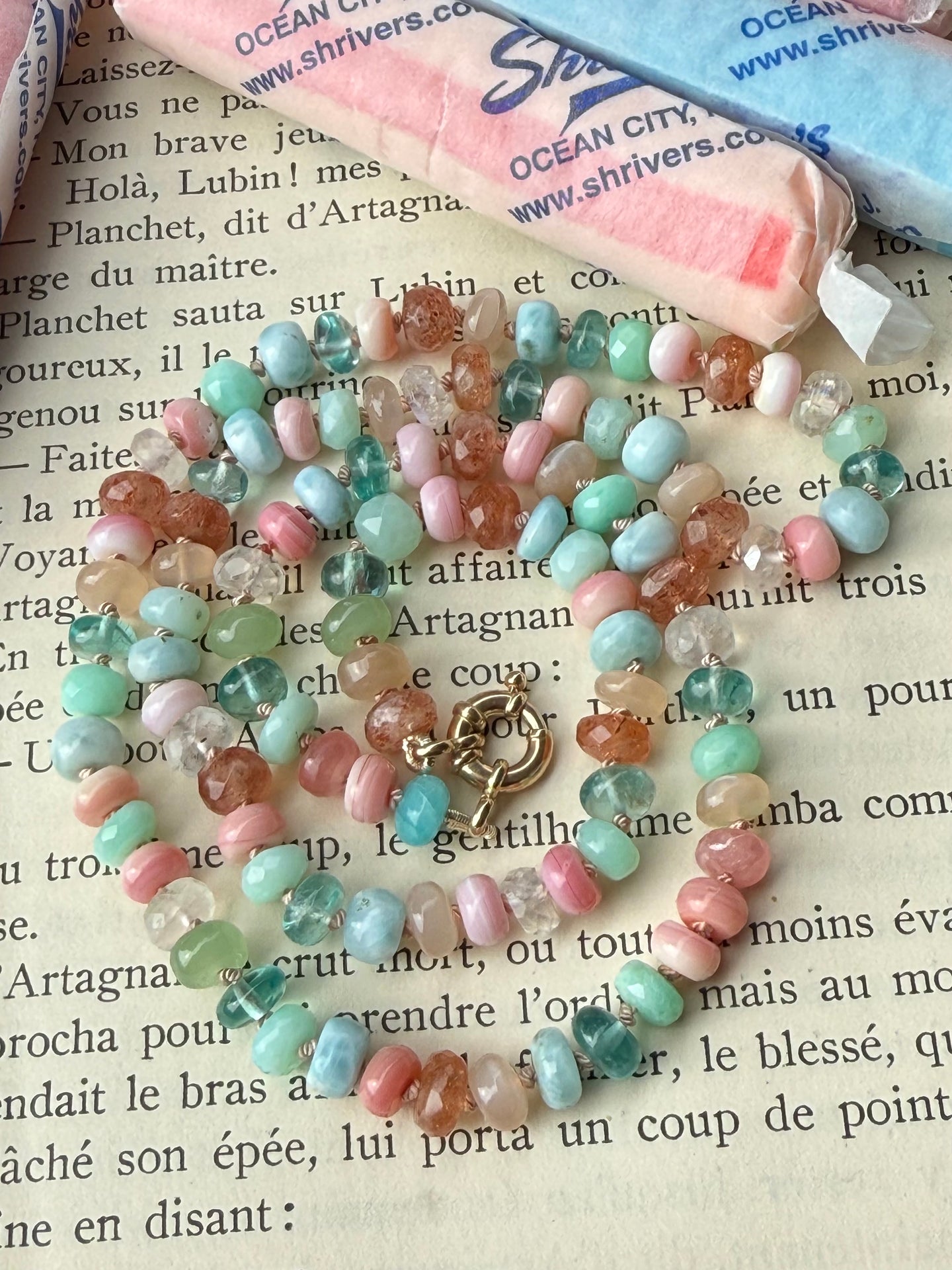 Multi Stone Salt Water Taffy Necklace with Charm Clasp